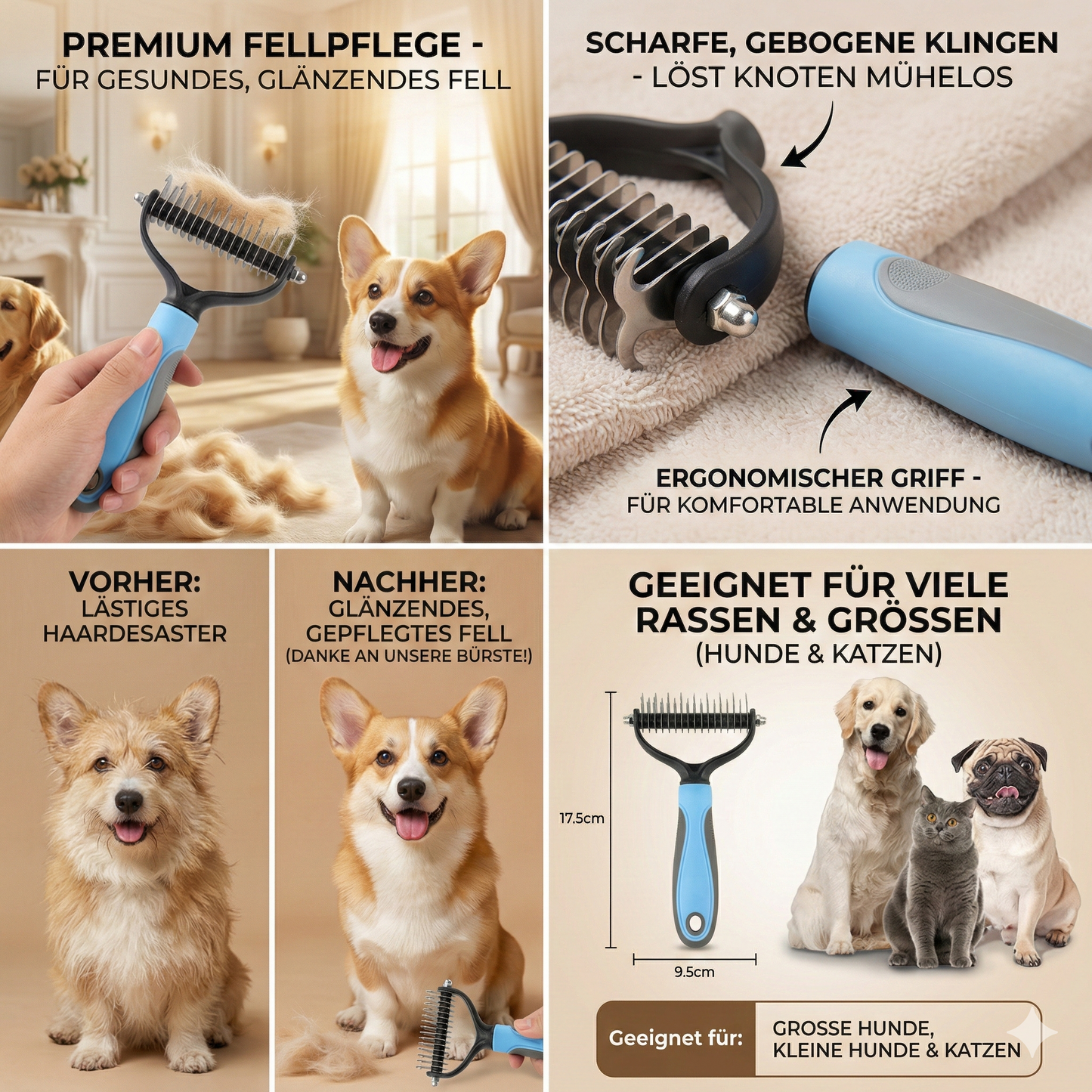 Pawpino 2-in-1 Unterwollbürste & Entfilzer für Hunde und Katzen